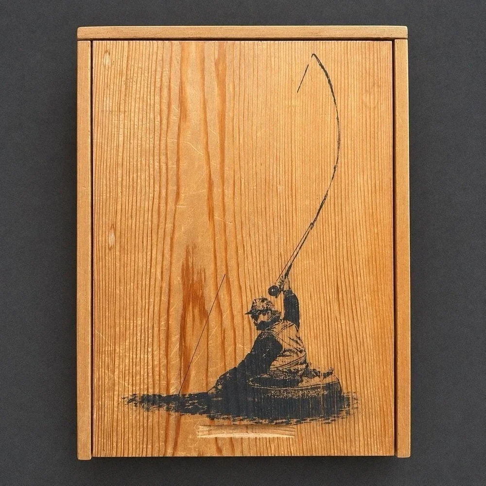 Vintage Lovering ARTS‎ Fly Fishing Stationery Set Wood Slide Top Box